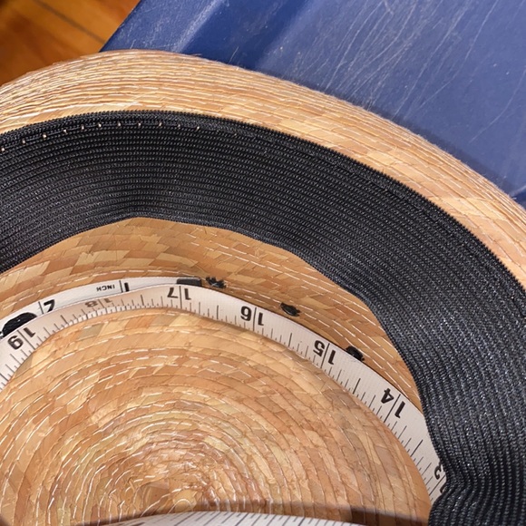 Raffia Baby Fedora Panama Straw Hat black ribbon tan 17” head - Picture 7 of 9